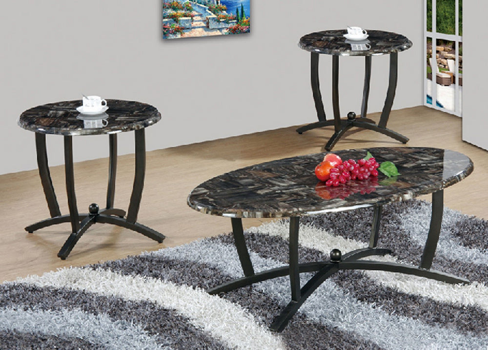 Aline 3-Pc Faux Marble/Black Finish Metal Table Set