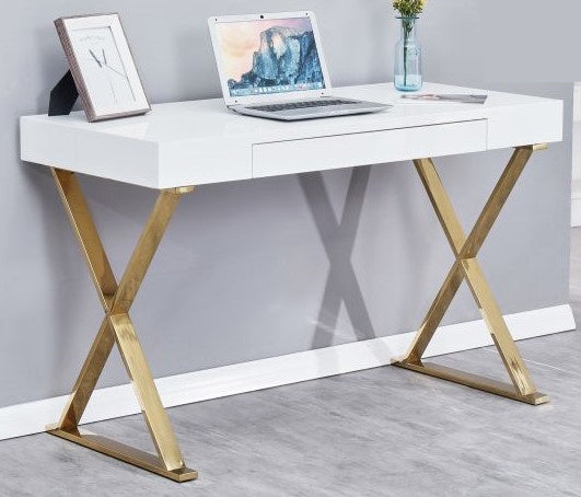 Lessie White Wood/Gold Metal Computer Desk