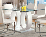 Lodia White Wood Dining Table with Glass Top