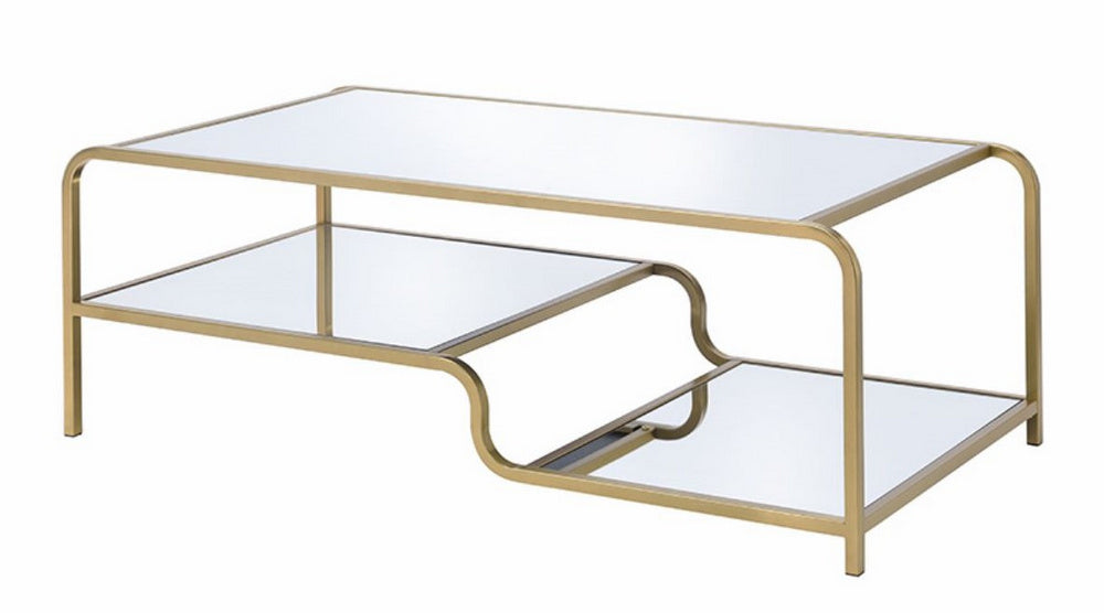 Astrid Gold Finish Metal/Mirror 2-Tier Coffee Table