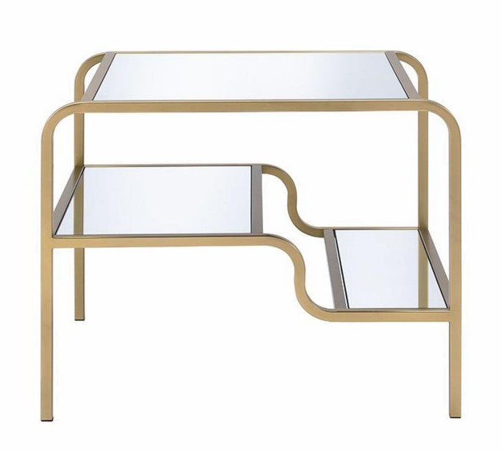 Astrid Gold Finish Metal/Mirror 3-Tier End Table