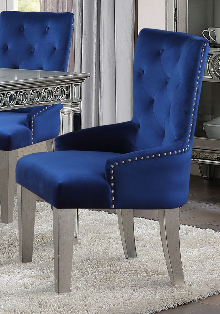 Varian Blue Fabric/Antique Platinum Wood Side Chair