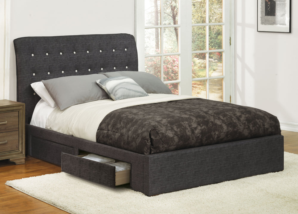 Drorit Dark Gray Fabric King Bed with 4 Storage Drawers