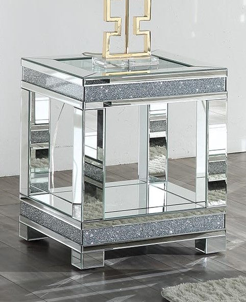 Noralie Mirrored End Table with Faux Diamonds