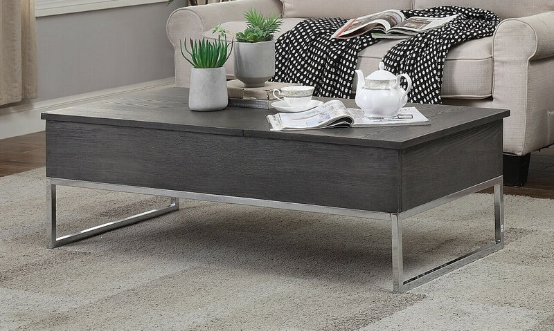 Iban Gray Oak Wood/Chrome Metal Rectangular Coffee Table