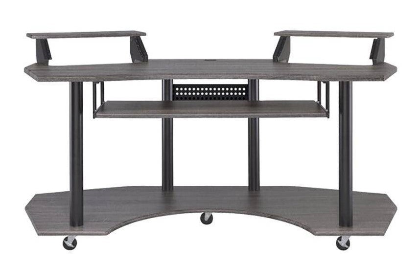 Eleazar Black Oak Wood/Metal Computer Desk with 2 Stands