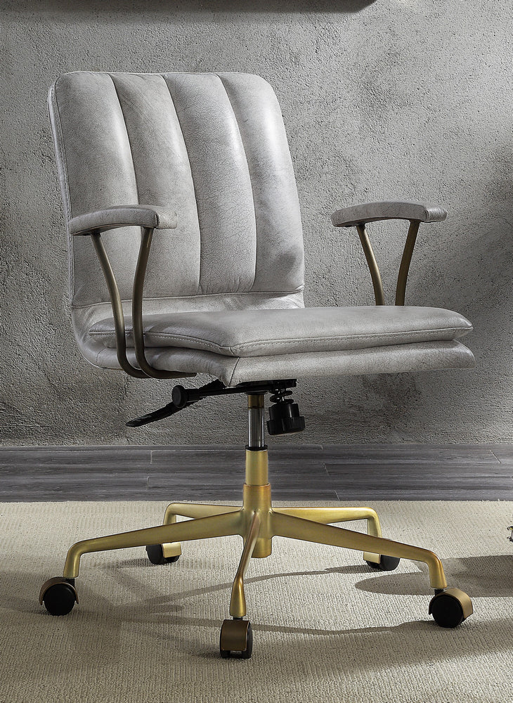 Damir Vintage White Top Grain Leather/Metal Office Chair