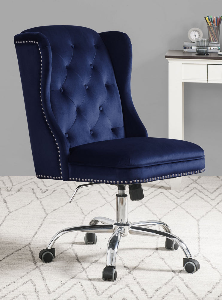 Jamesia Blue Velvet Adjustable Office Chair with Nailheads