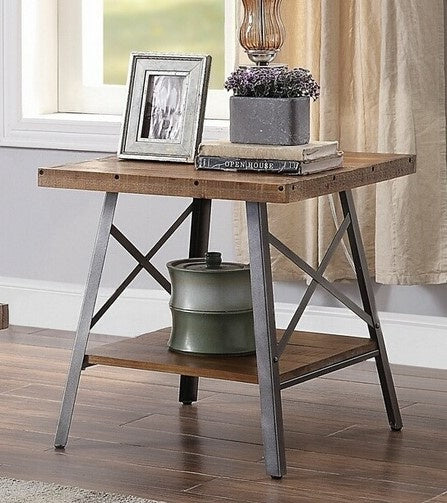 Ikram 2 Weathered Oak Wood/Sandy Black Metal End Tables