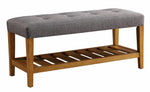 Charla Gray Fabric/Oak Wood Bench with Shelf