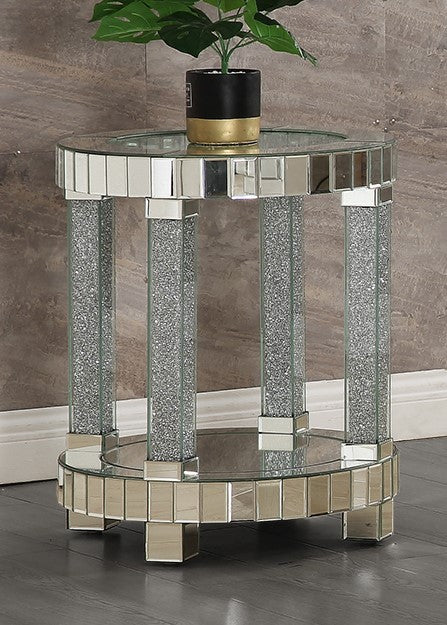 Fafia Mirrored Round End Table with Faux Gems