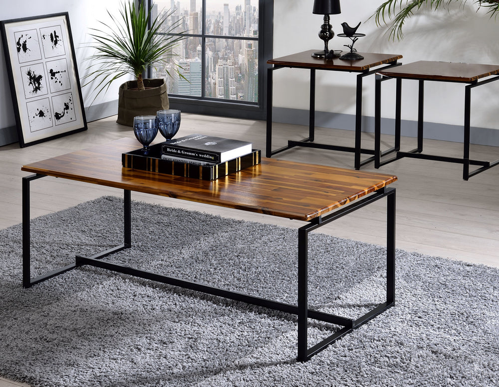 Jurgen 3-Pc Oak Wood/Black Metal Table Set