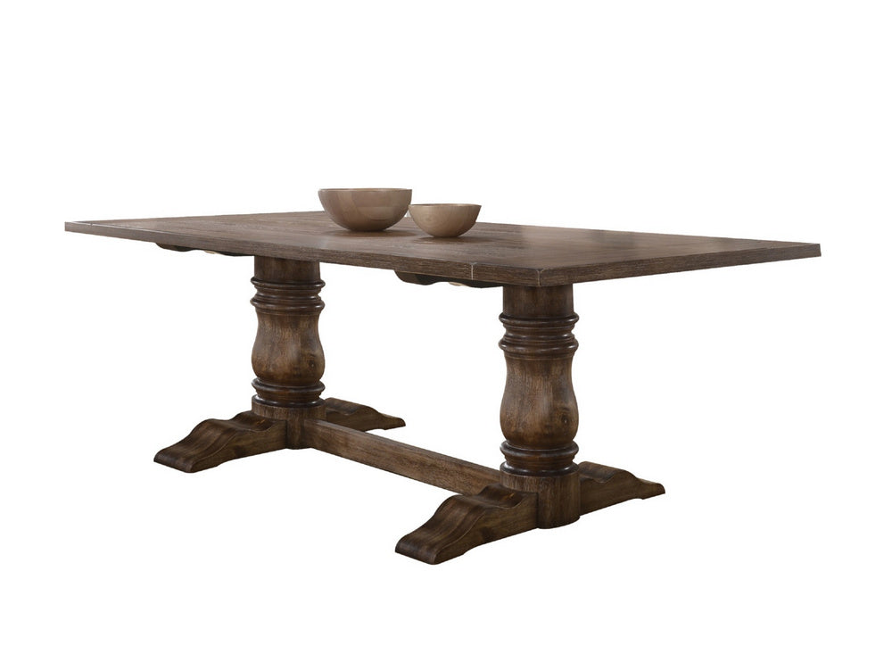 Leventis Weathered Oak Wood Dining Table with Double Pedestal