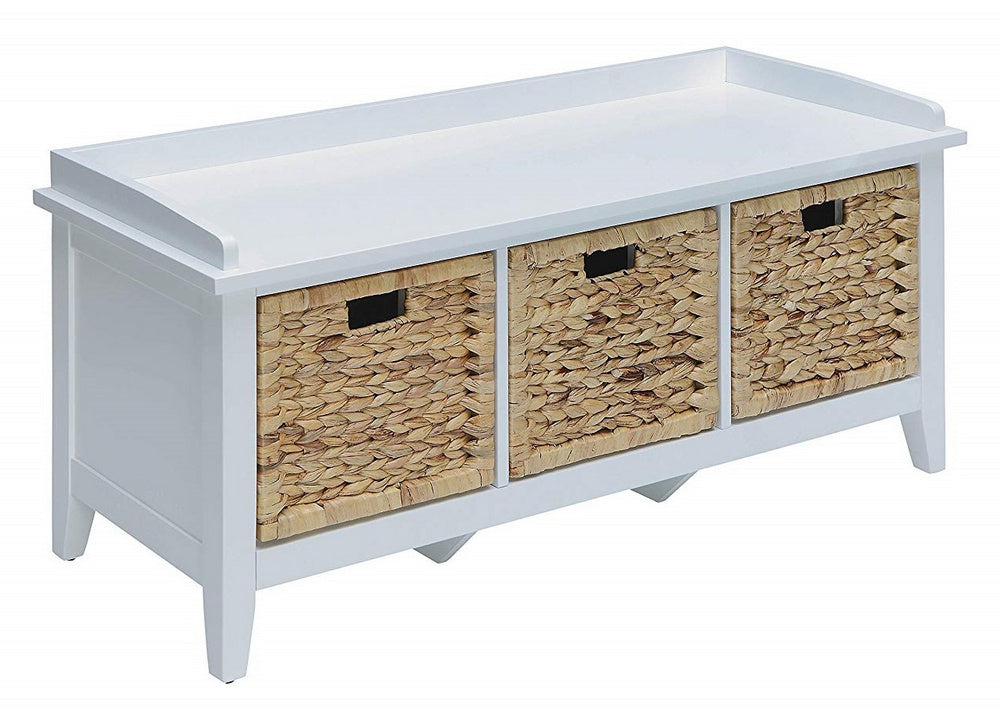 Flavius White Wood Bench with 3 Drawers