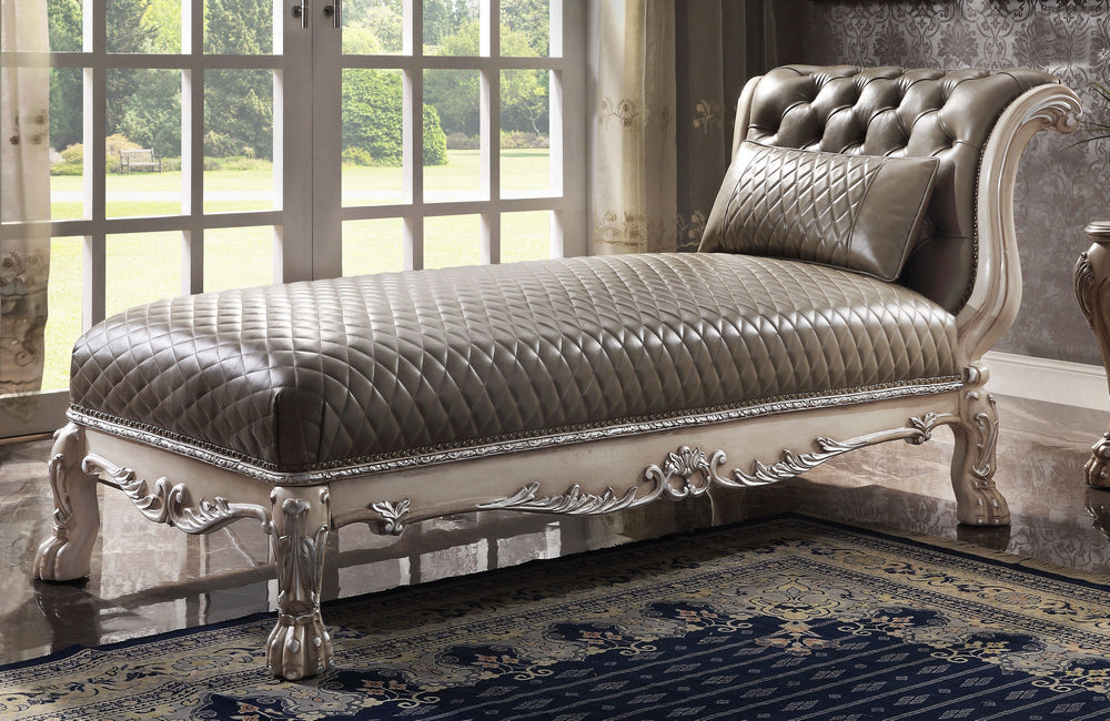 Dresden Vintage Bone White PU Leather Tufted Chaise