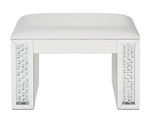 Nysa Ivory PU Leather/Mirror Vanity Stool with Faux Crystals