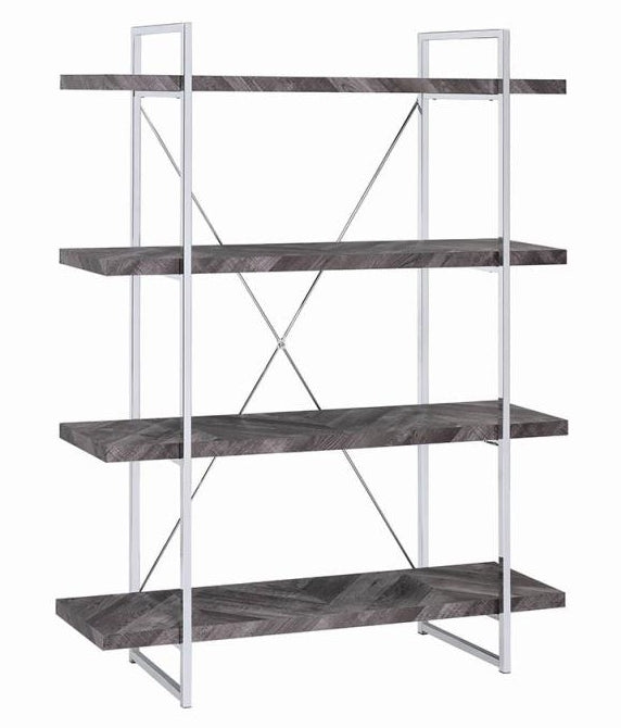 Grimma Rustic Grey Herringbone Wood/Metal Bookcase