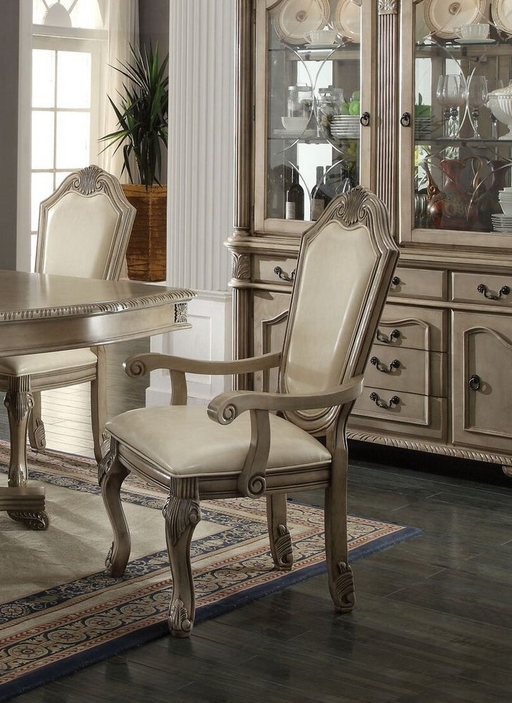 Chateau De Ville 2 Antique White PU Leather Arm Chairs