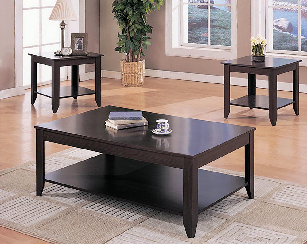 Filomena 3-Pc Cappuccino Wood Coffee Table Set