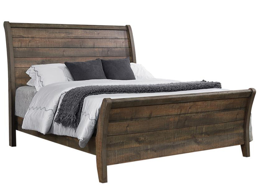 Frederick Weathered Oak Wood Queen Sleigh Bed