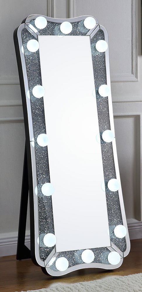 Noralie Mirrored Rectangular Frame Floor Mirror with LED