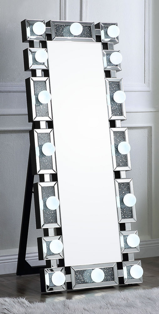 Noralie Mirrored Rectangular Frame Floor Mirror with Faux Diamond