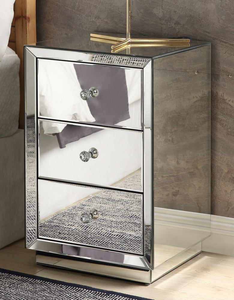 Nyoka Mirrored End Table with 3 Drawers