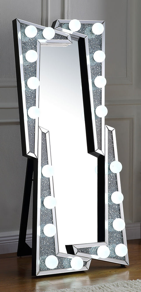 Noralie Mirrored Rectangular Floor Accent Mirror with LED