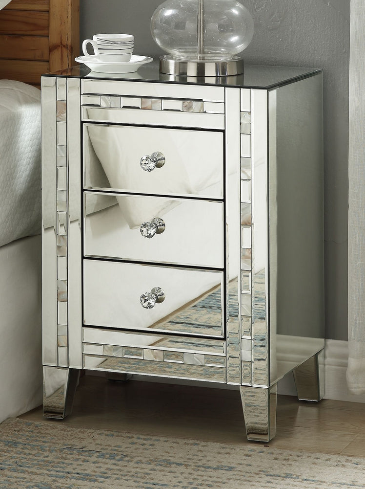 Nasa Contemporary Mirrored 3-Drawer End Table