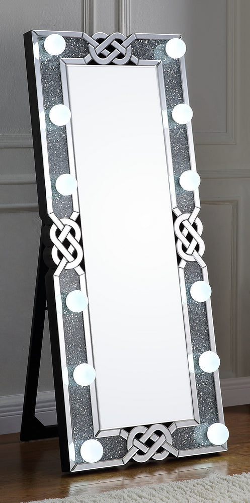 Noralie Mirrored Frame Rectangular Floor Accent Mirror with LED