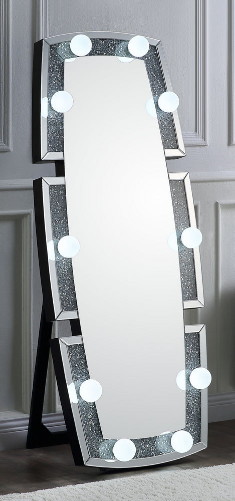 Noralie Mirrored Frame Floor Accent Mirror with LED