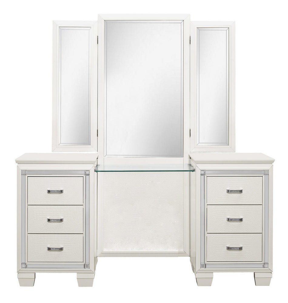 Allura White Wood Vanity Table with Mirror