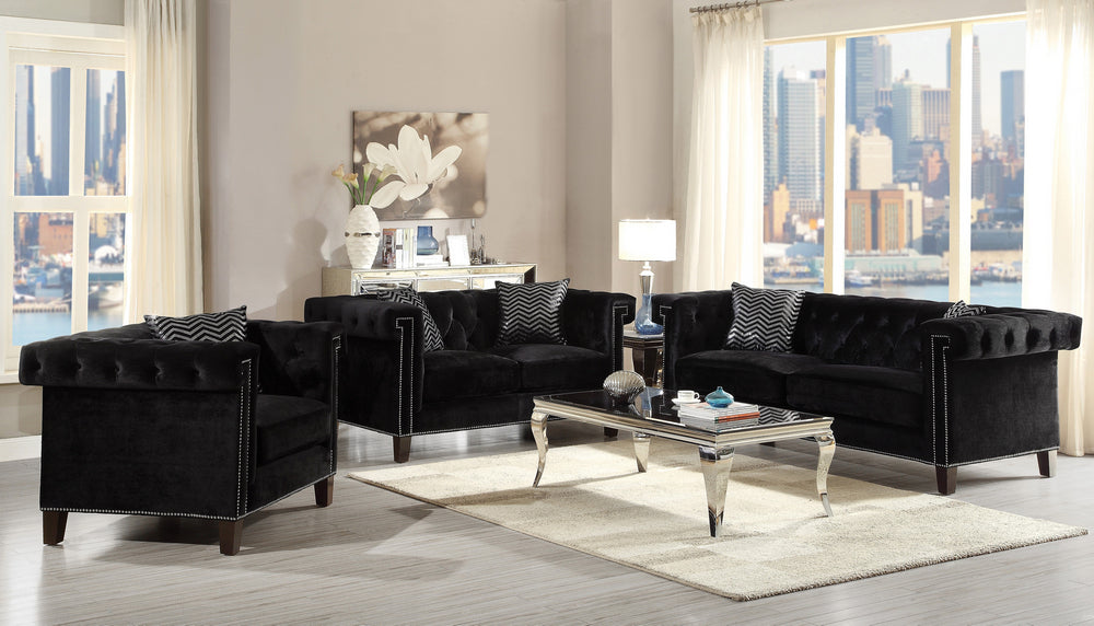 Reventlow 2-Pc Black Velvet Sofa Set with Accent Pillows