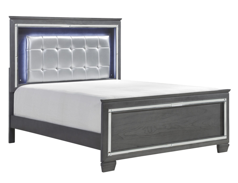 Allura Gray Wood Queen Bed with LED Lighting