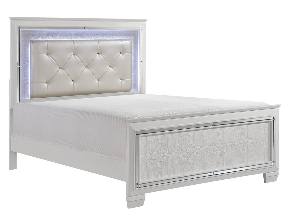 Allura White Wood Queen Bed with LED Light