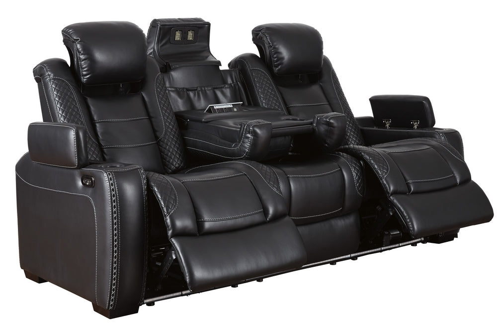 Party Time Midnight Faux Leather Power Recliner Sofa