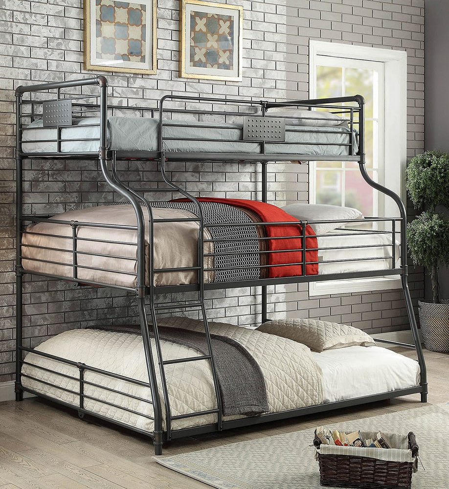 Olga III Black 3-Tiered Bunk Bed (Oversized)