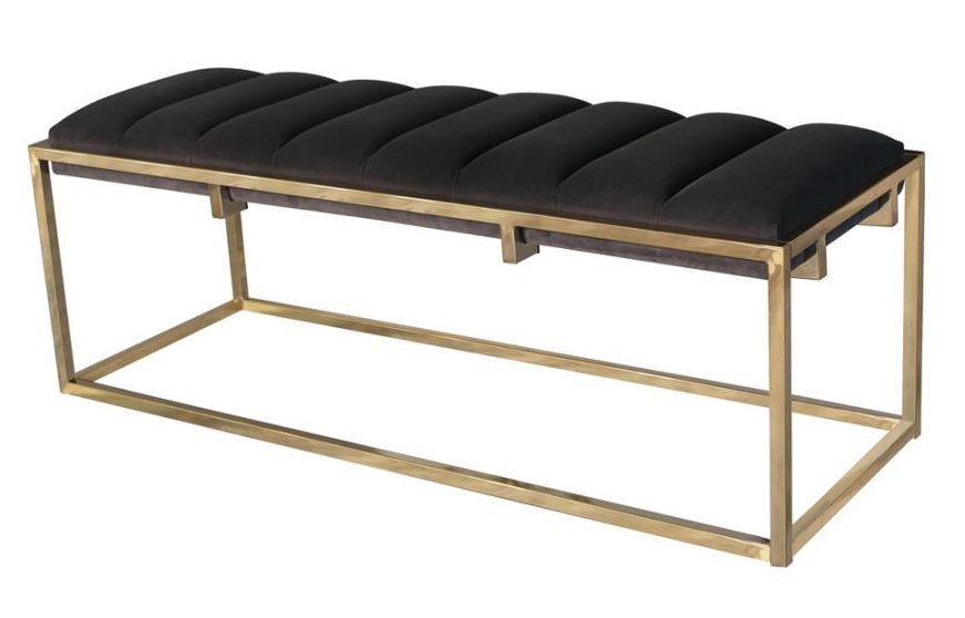 Mayeso Dark Grey Velvet/Gold Finish Metal Bench