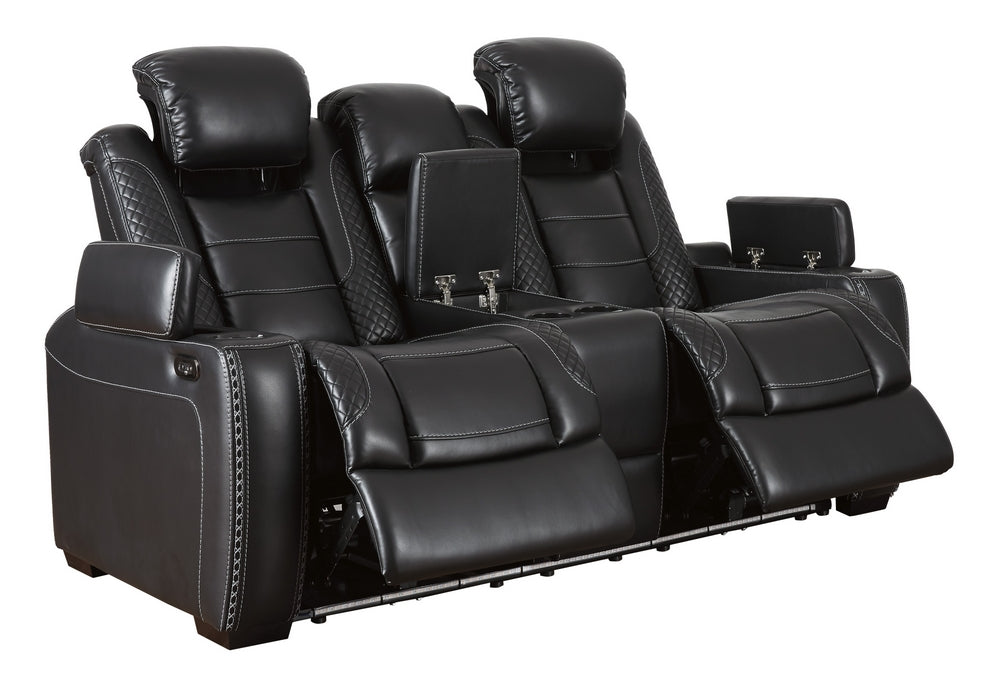 Party Time Midnight Faux Leather Power Recliner Loveseat