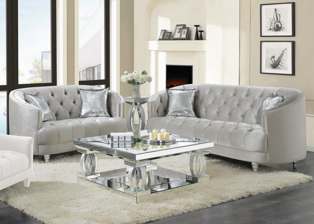 Avonlea 2-Pc Grey Velvet Sofa Set with Accent Pillows