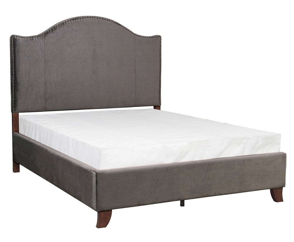 Carlow Gray Velvet Queen Bed with Nailheads