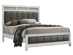 Barzini White Wood/Grey Leatherette Cal King Panel Bed