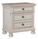 Bethel Antique White Wood 3-Drawer Nightstand