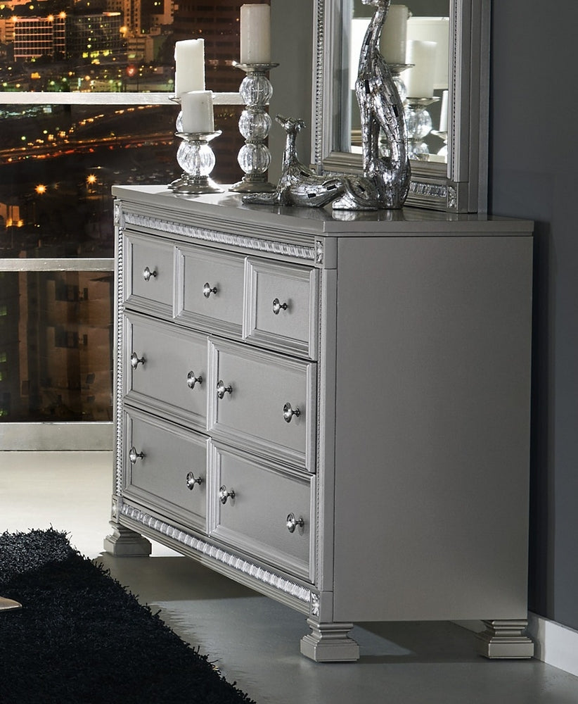 Bevelle Silver 7-Drawer Dresser with Acrylic Frame