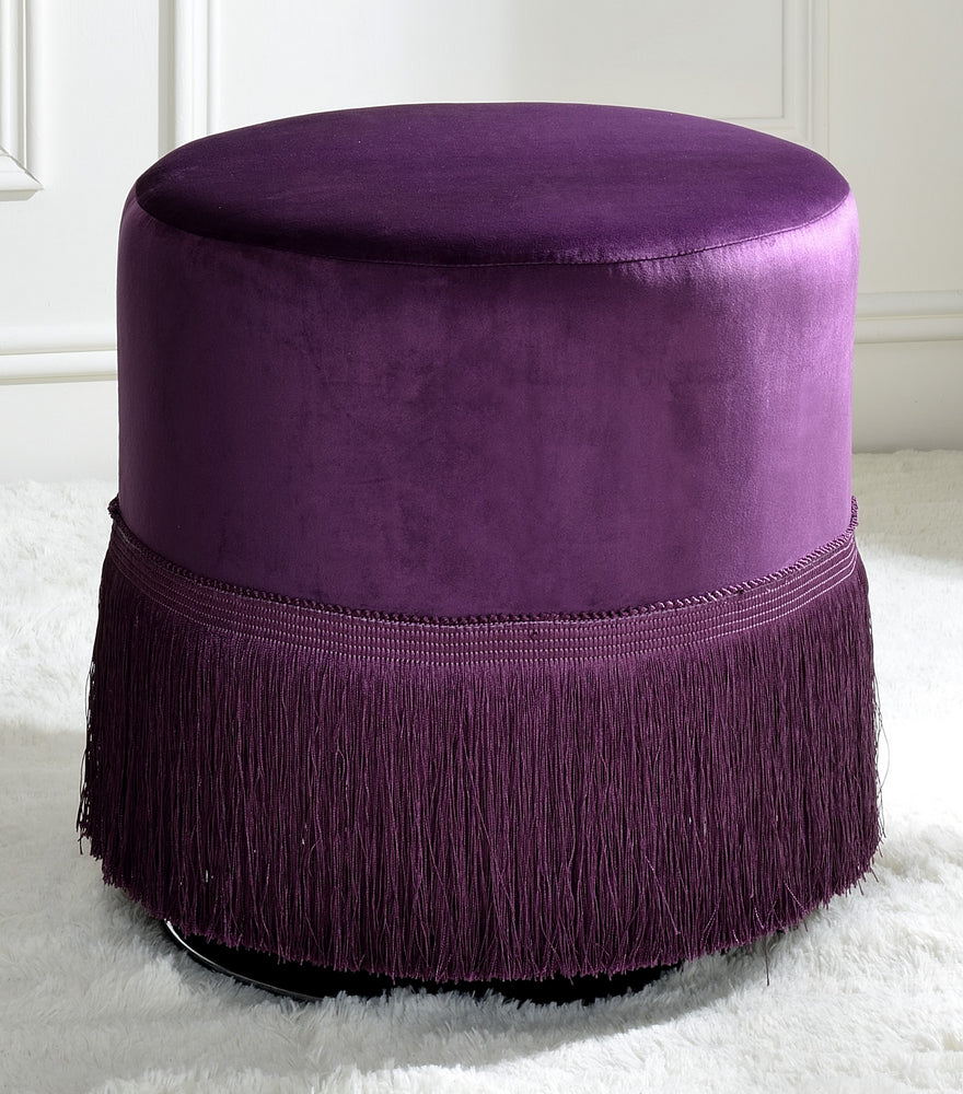 Clivia Eggplant Velvet Round Ottoman