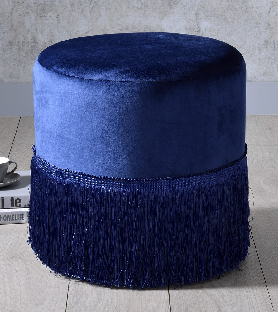 Clivia Midnight Blue Velvet Round Ottoman