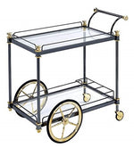 Cyiris Black Metal/Clear Glass Serving Cart with Gold Accents