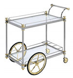 Cyiris Silver Metal/Clear Glass Serving Cart with Gold Accents