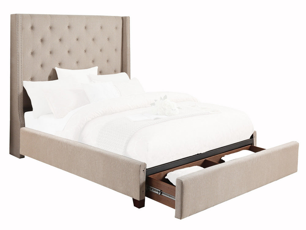 Fairborn Beige Fabric Tufted Queen Bed with Storage