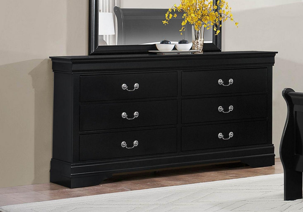 Mayville 6-Drawer Black Wood Dresser